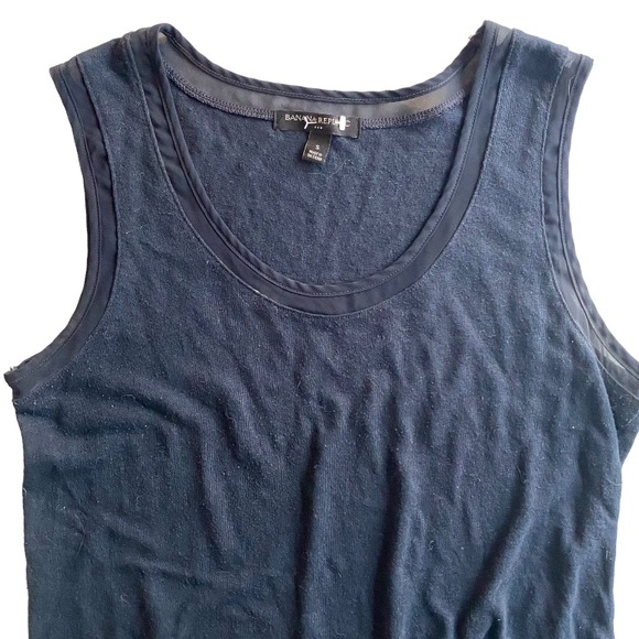Banana Republic Navy Blue Linen Tank Top Sheer Panel Trim U shaped Neckline S - Picture 2 of 6